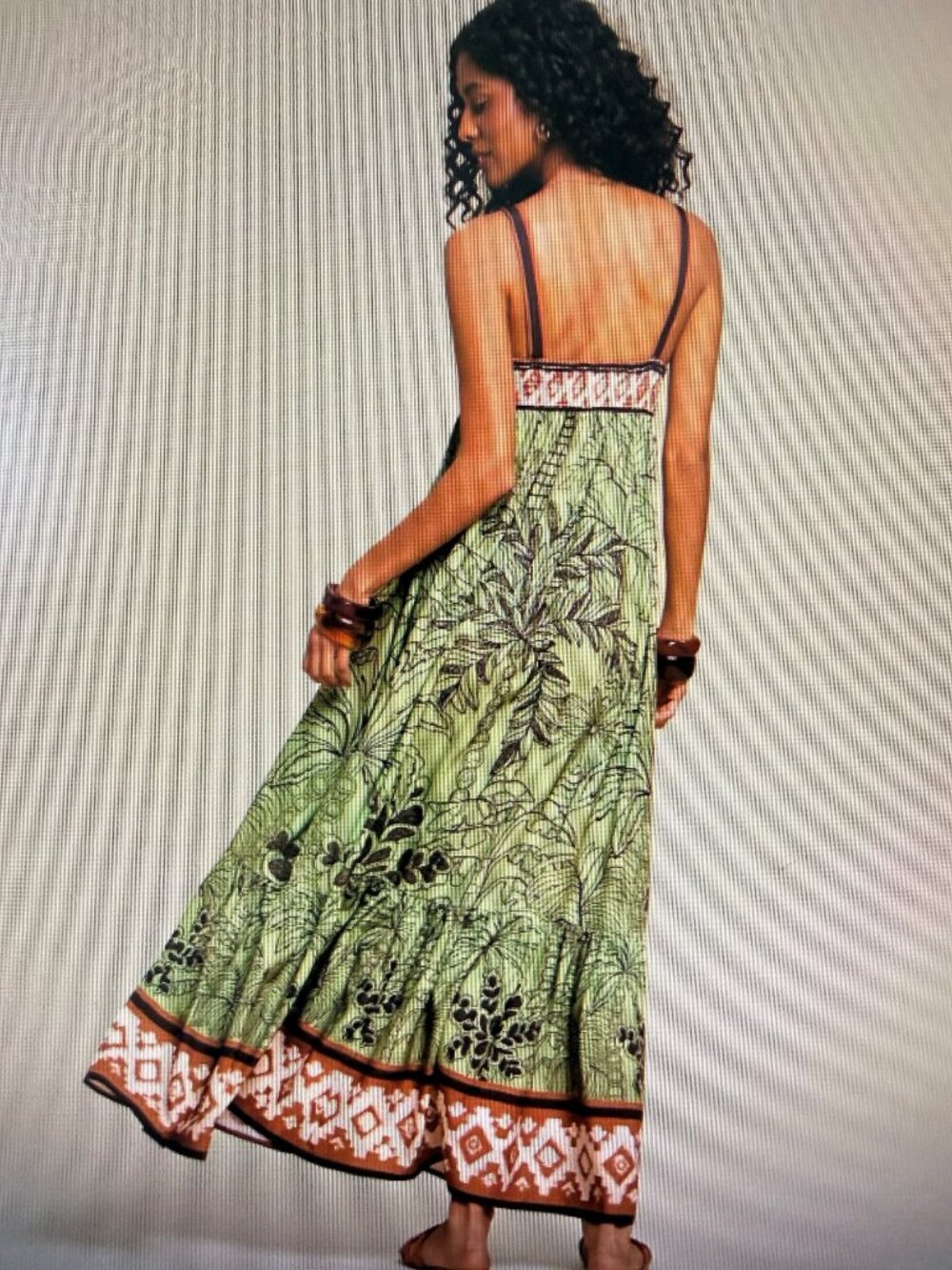 Green Printed Maxi  Sun Dress,Boho Lightweight and Soft  Large New - Picture 2 of 7